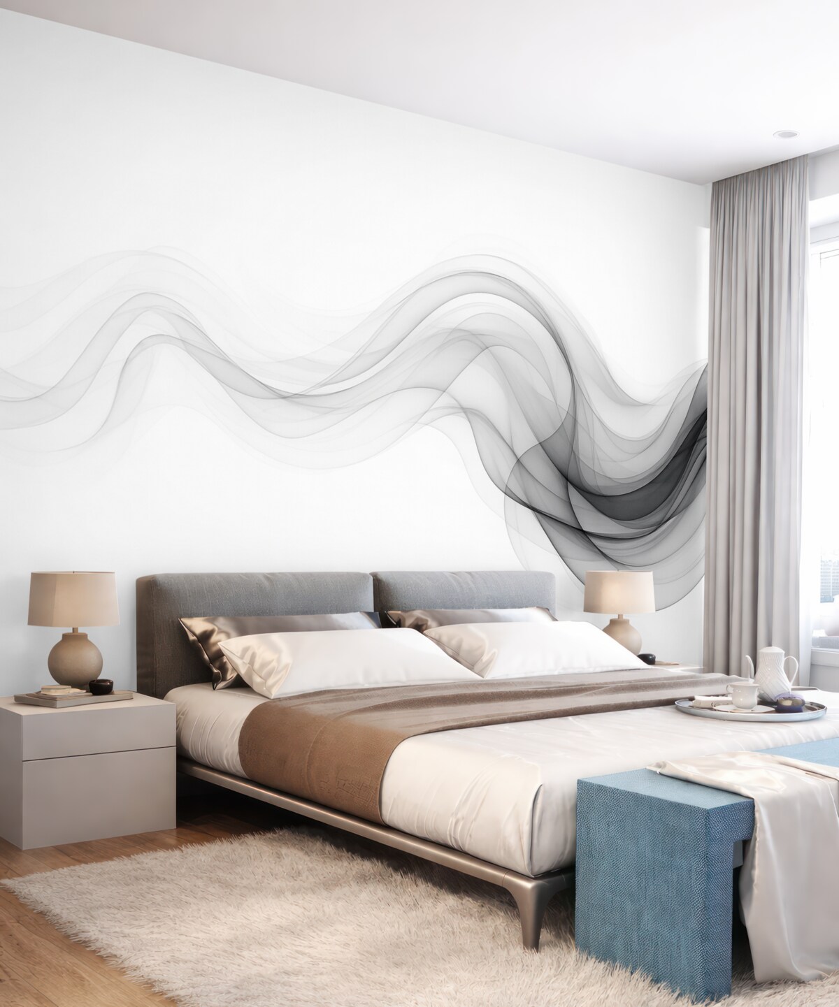 Fototapeta Czarny przezroczysty dym, abstrakcyjny motyw na jasnym tle.