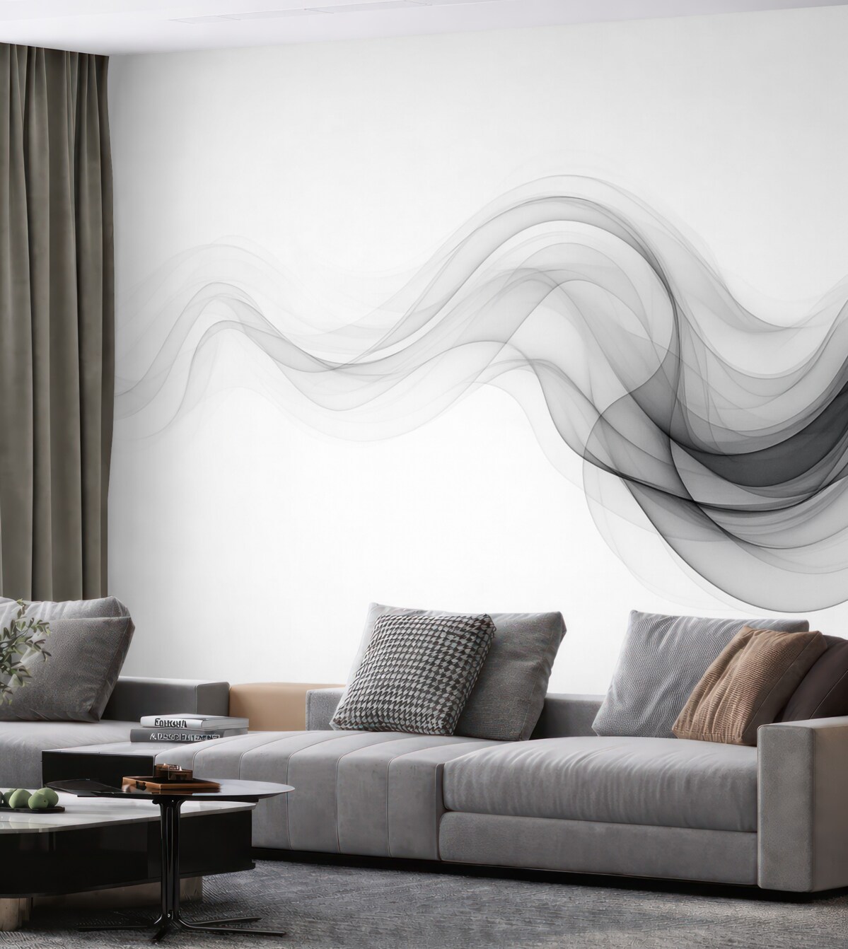 Fototapeta Czarny przezroczysty dym, abstrakcyjny motyw na jasnym tle.