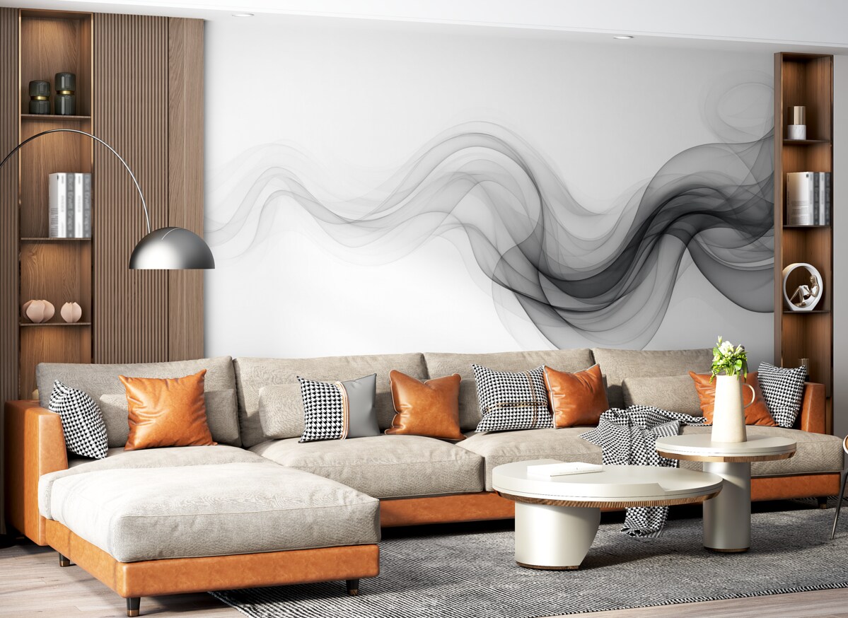 Fototapeta Czarny przezroczysty dym, abstrakcyjny motyw na jasnym tle.