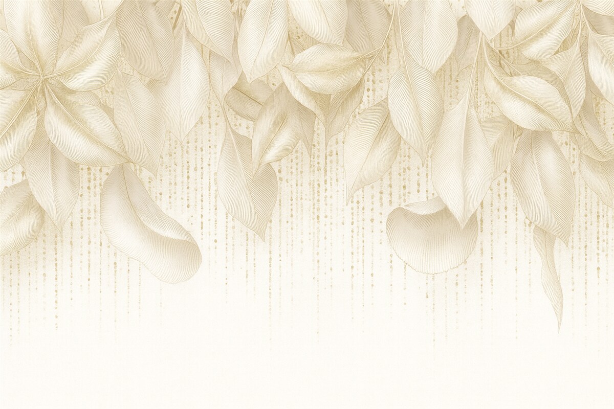 Fototapeta Białe, dokładne tropikalne liście oraz żółte plamki na białym tle.