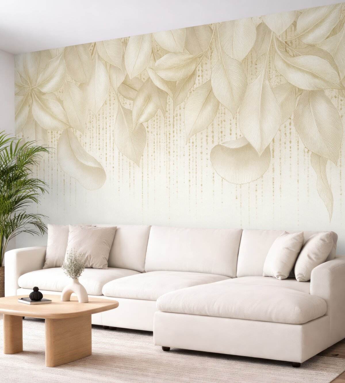 Fototapeta Białe, dokładne tropikalne liście oraz żółte plamki na białym tle.