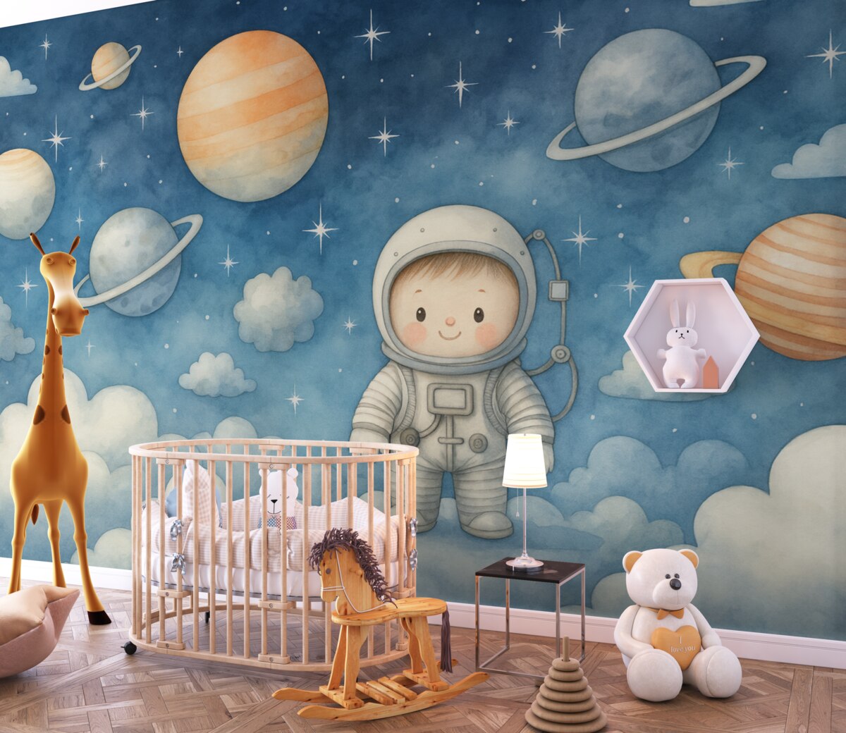 Fototapeta Wszechświat i ciała niebieskie, kosmonauta, naśladowanie akwareli.