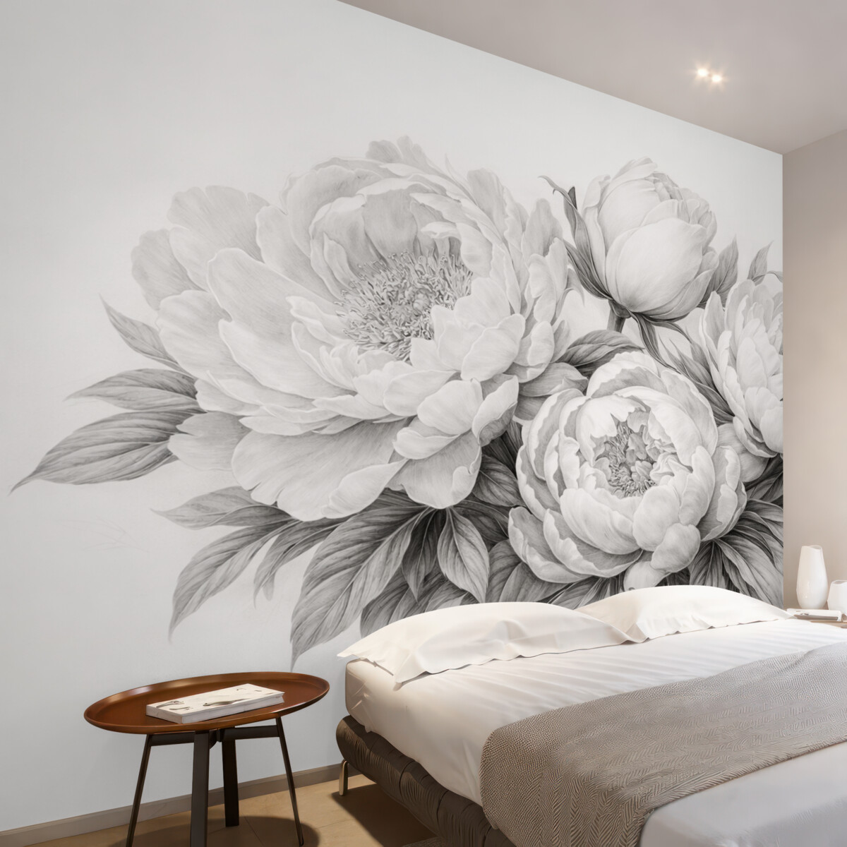 Fototapeta Czarno-białe piwonie w stylu rysunku grafitem.