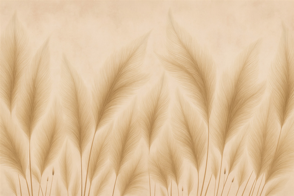 Fototapeta Rośliny trzciny na beżowym, zużytym tle.