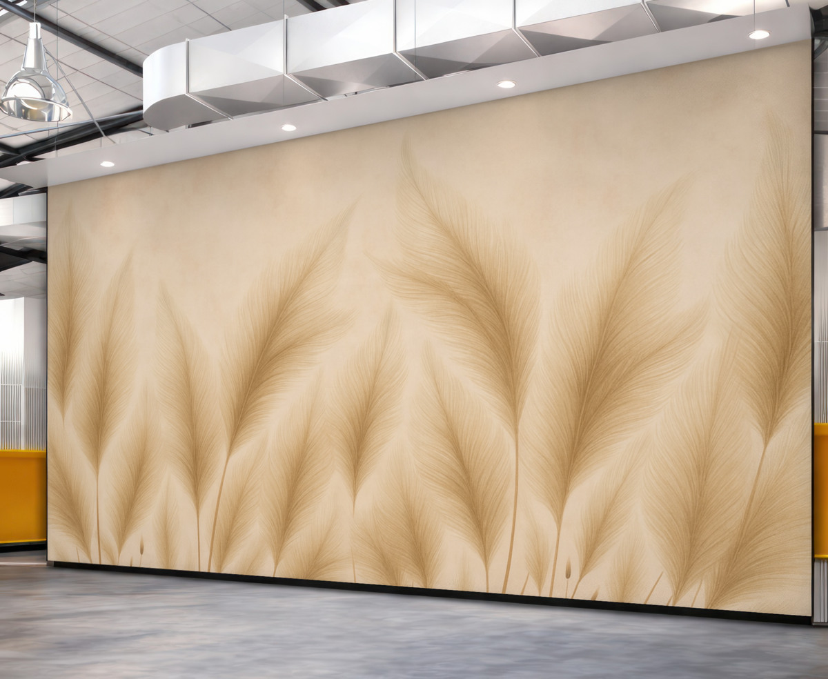 Fototapeta Rośliny trzciny na beżowym, zużytym tle.