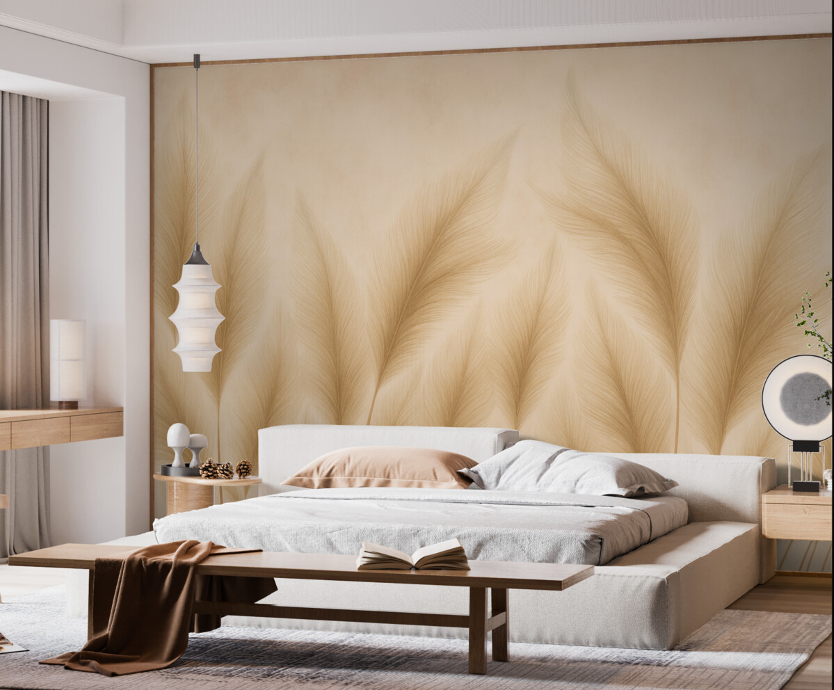 Fototapeta Rośliny trzciny na beżowym, zużytym tle.