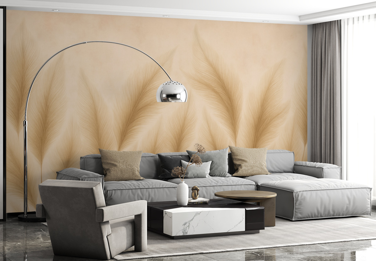 Fototapeta Rośliny trzciny na beżowym, zużytym tle.