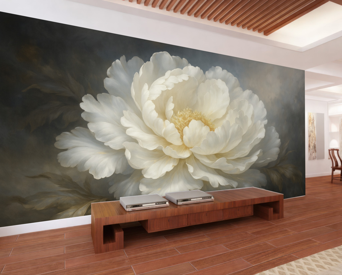 Fototapeta Wielki biały abstrakcyjny kwiat na mrocznym tle.