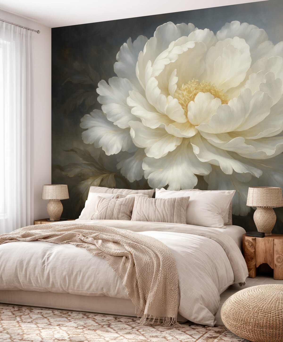 Fototapeta Wielki biały abstrakcyjny kwiat na mrocznym tle.