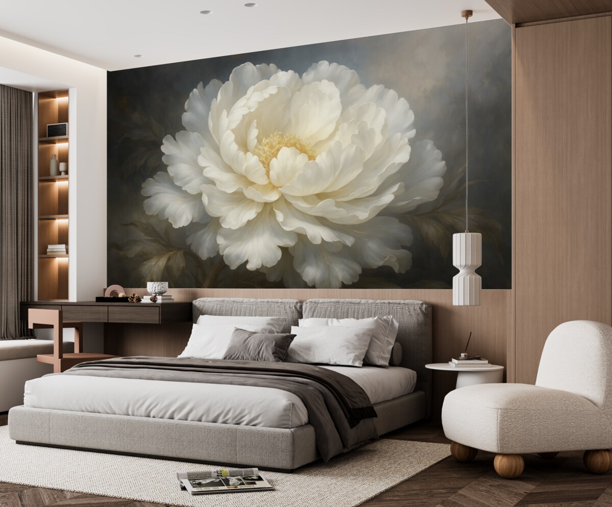 Fototapeta Wielki biały abstrakcyjny kwiat na mrocznym tle.