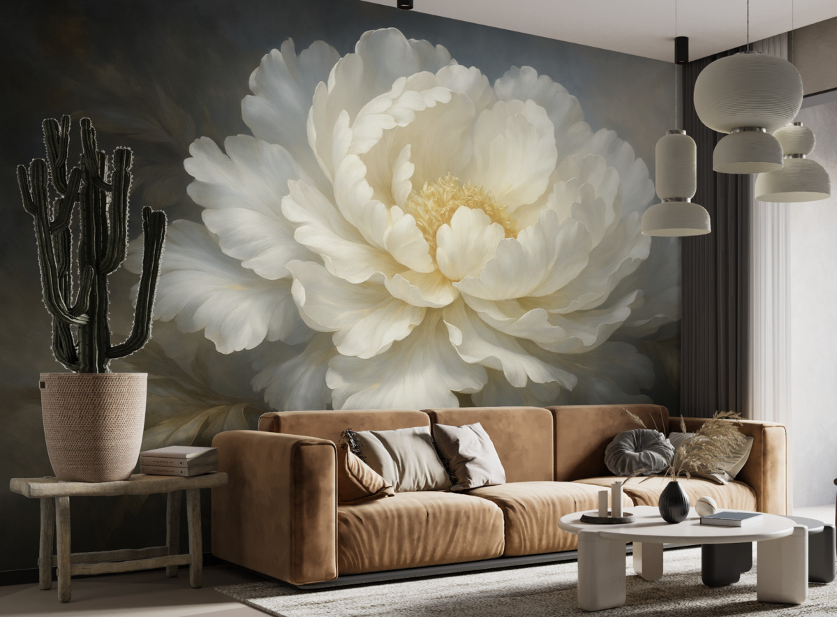 Fototapeta Wielki biały abstrakcyjny kwiat na mrocznym tle.