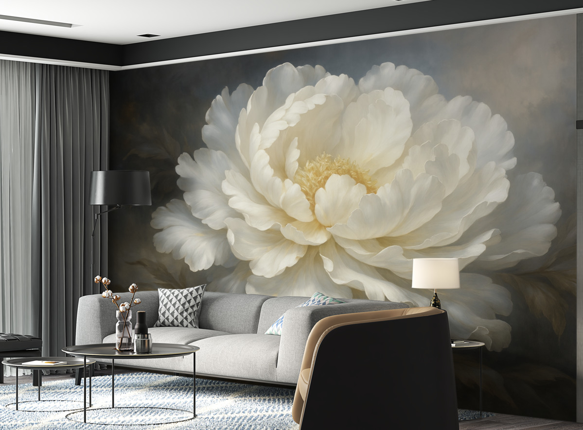 Fototapeta Wielki biały abstrakcyjny kwiat na mrocznym tle.