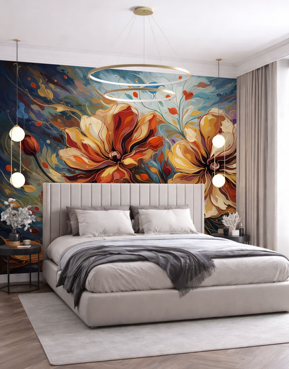 Fototapeta Wielkie abstrakcyjne kwiaty w odcieniach żółtym i pomarańczowym.