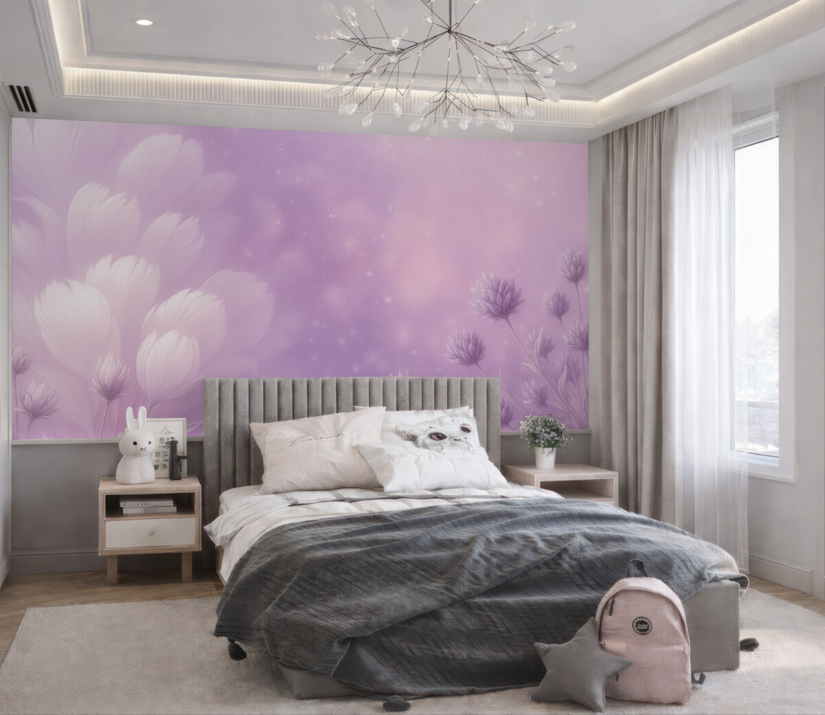 Fototapeta Różowa i purpurowa lawenda z piórami w tle.