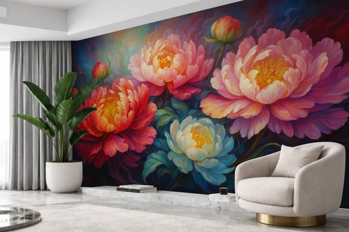 Fototapeta Cudowne różowe piwonie w stylu malarskiego dotyku.