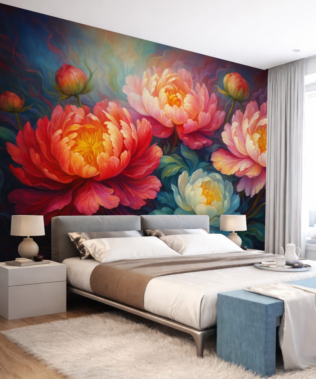 Fototapeta Cudowne różowe piwonie w stylu malarskiego dotyku.