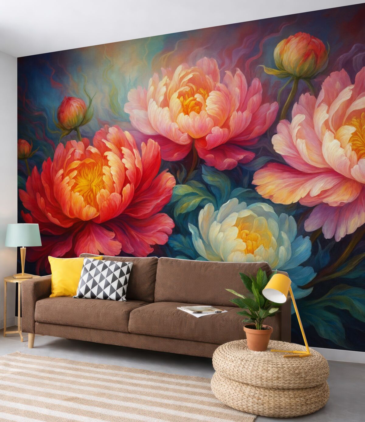 Fototapeta Cudowne różowe piwonie w stylu malarskiego dotyku.