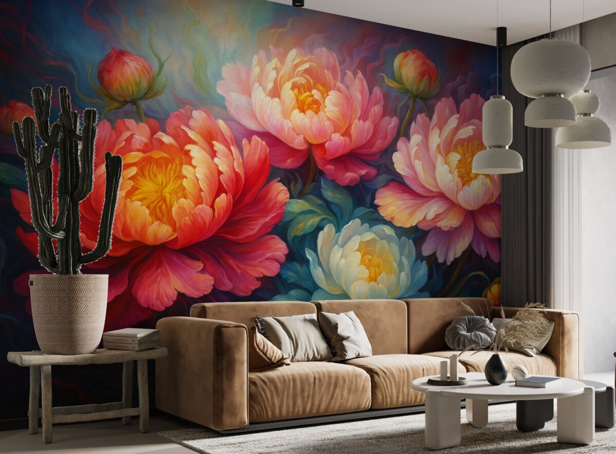 Fototapeta Cudowne różowe piwonie w stylu malarskiego dotyku.