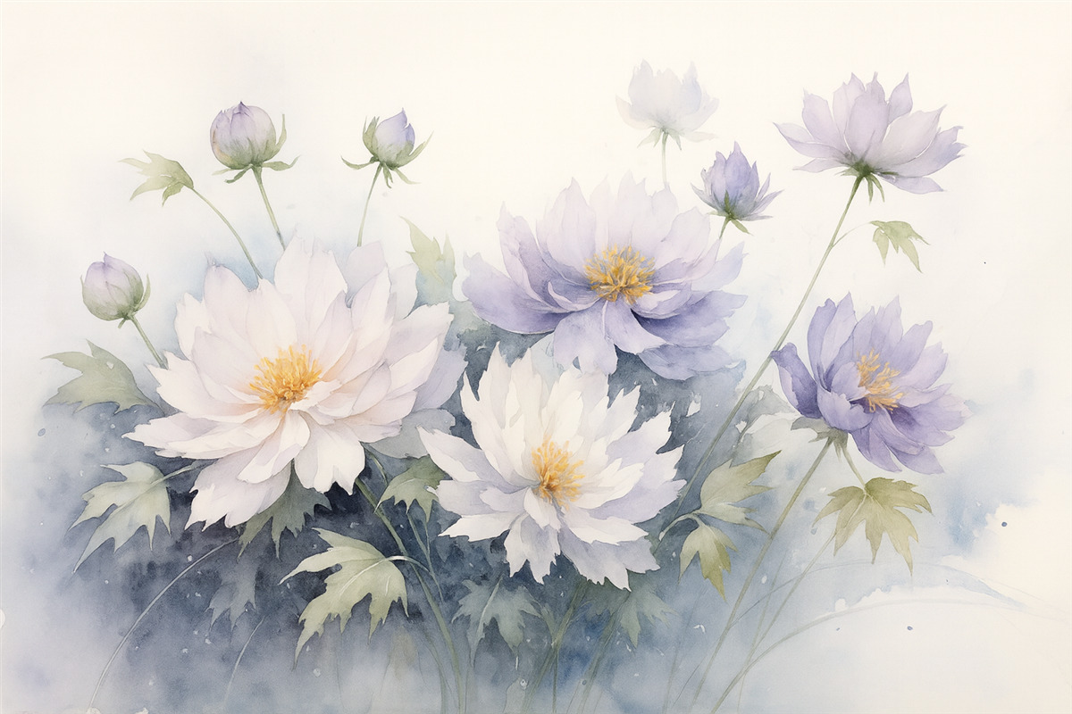 Fototapeta Kwiaty polne w technice akwareli.