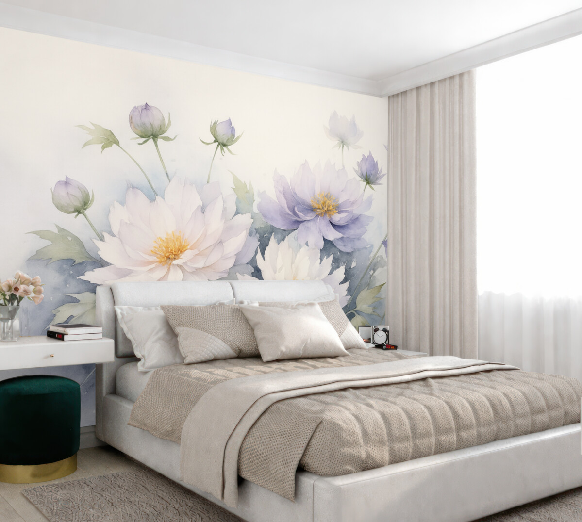 Fototapeta Kwiaty polne w technice akwareli.