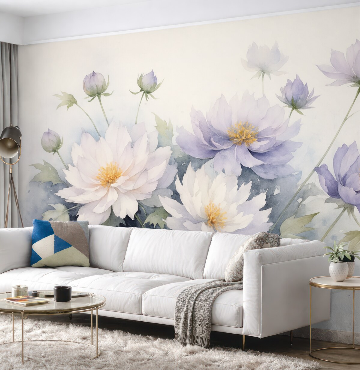 Fototapeta Kwiaty polne w technice akwareli.