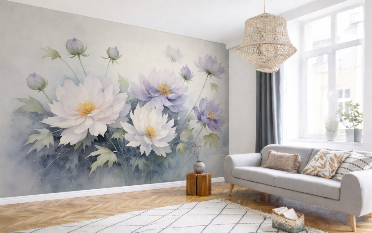 Fototapeta Kwiaty polne w technice akwareli.