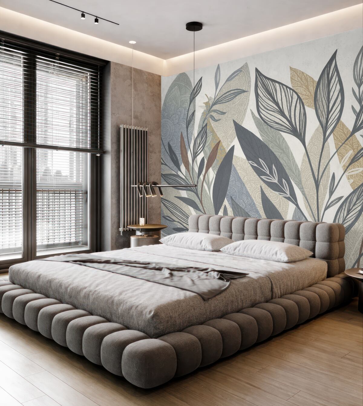 Fototapeta Zbiór liści w różnych odcieniach i wielkościach, niektóre z rysunkiem konturowym, na jasnym tle.