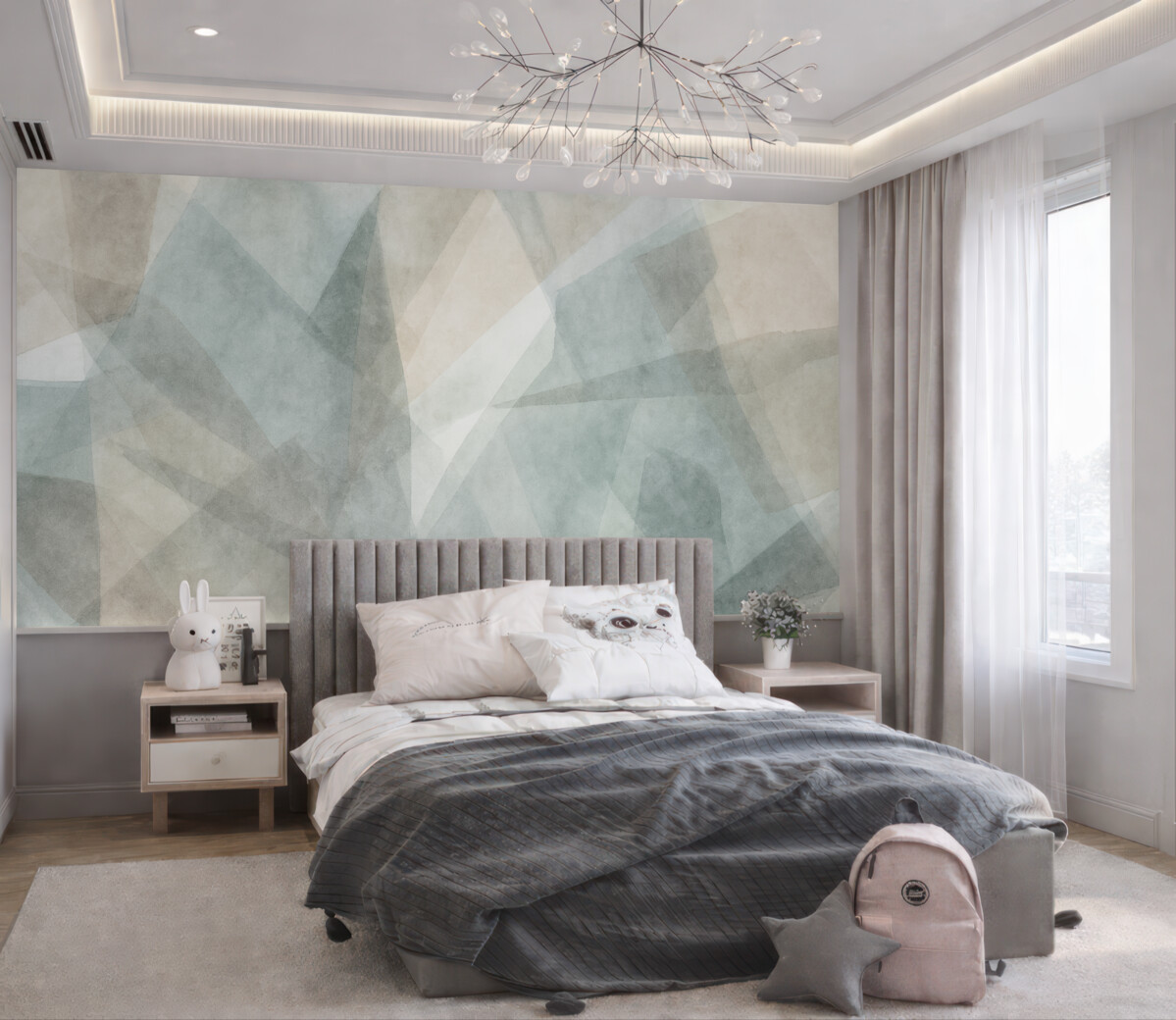 Fototapeta Abstrakcyjne geometrczne formy z efektem akwarelowym, subtelne pastelowe odcienie.