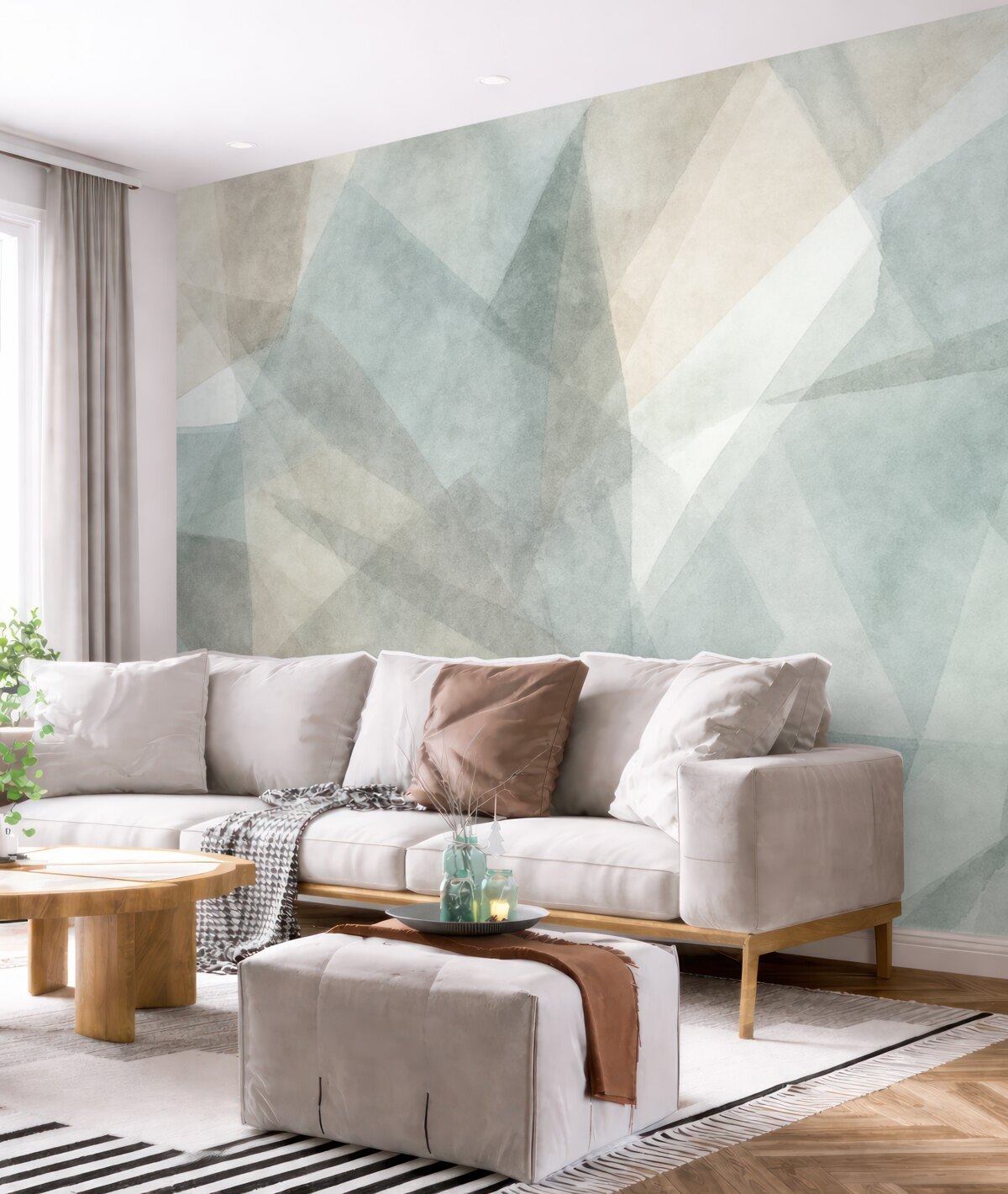 Fototapeta Abstrakcyjne geometrczne formy z efektem akwarelowym, subtelne pastelowe odcienie.