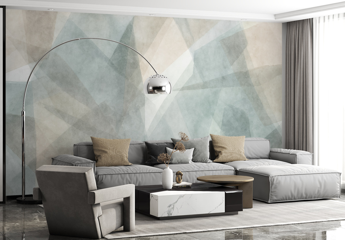 Fototapeta Abstrakcyjne geometrczne formy z efektem akwarelowym, subtelne pastelowe odcienie.