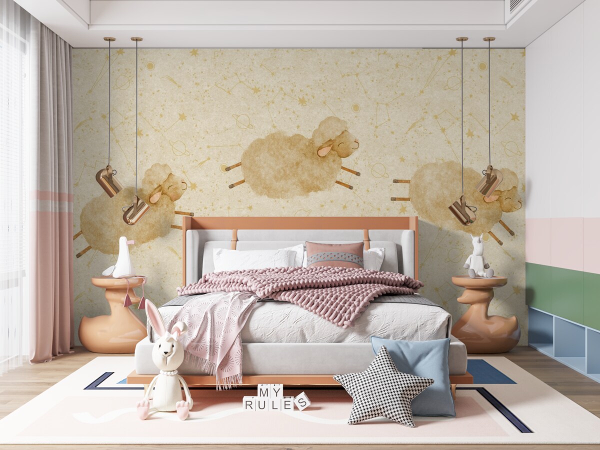 Fototapeta Skaczące barany na tle usianym gwiazdami.