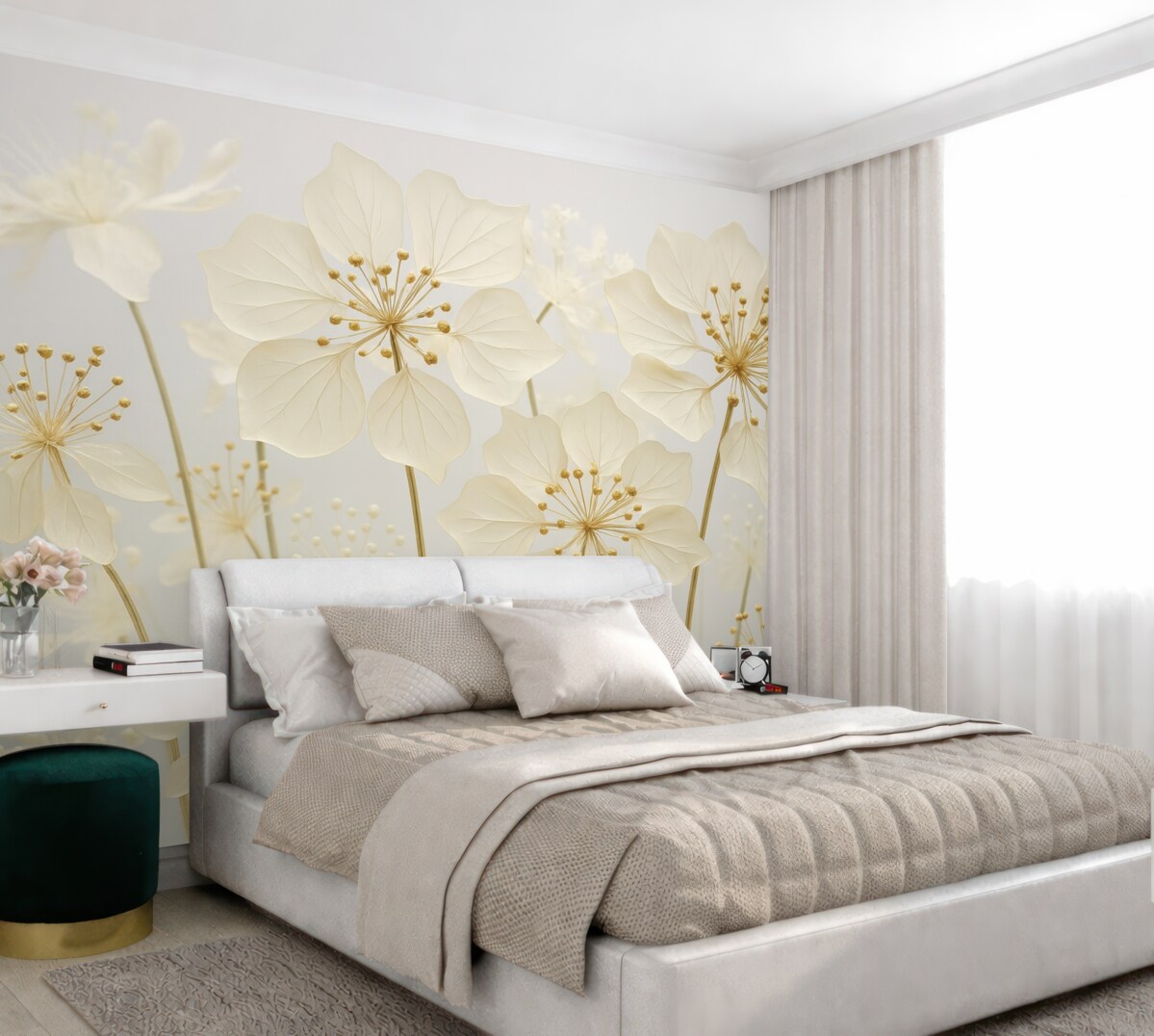 Fototapeta Delikatne łąkowe kwiaty na błękitnym tle.