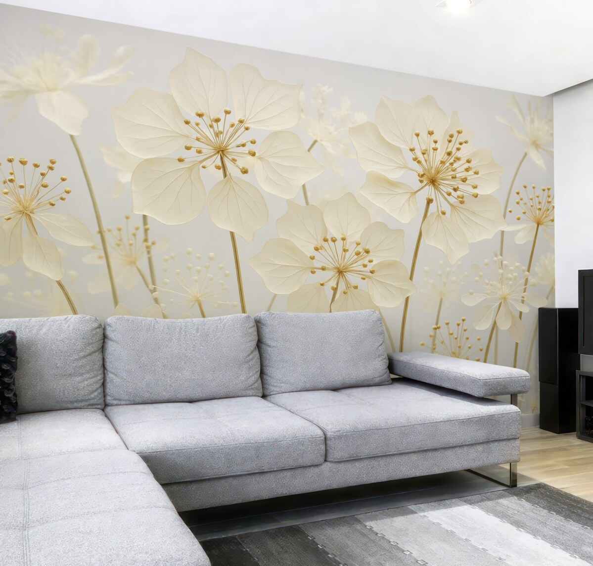 Fototapeta Delikatne łąkowe kwiaty na błękitnym tle.