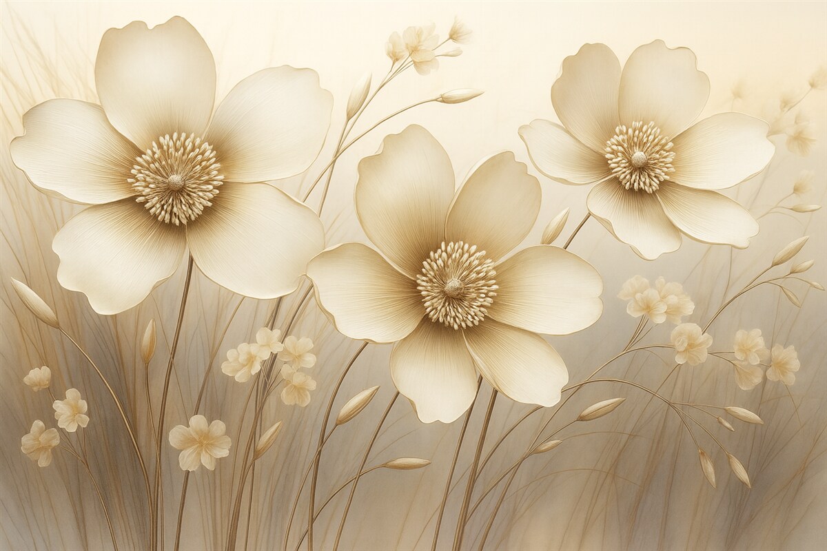 Fototapeta Kwiatowa sztuka w tonacjach beżowych.