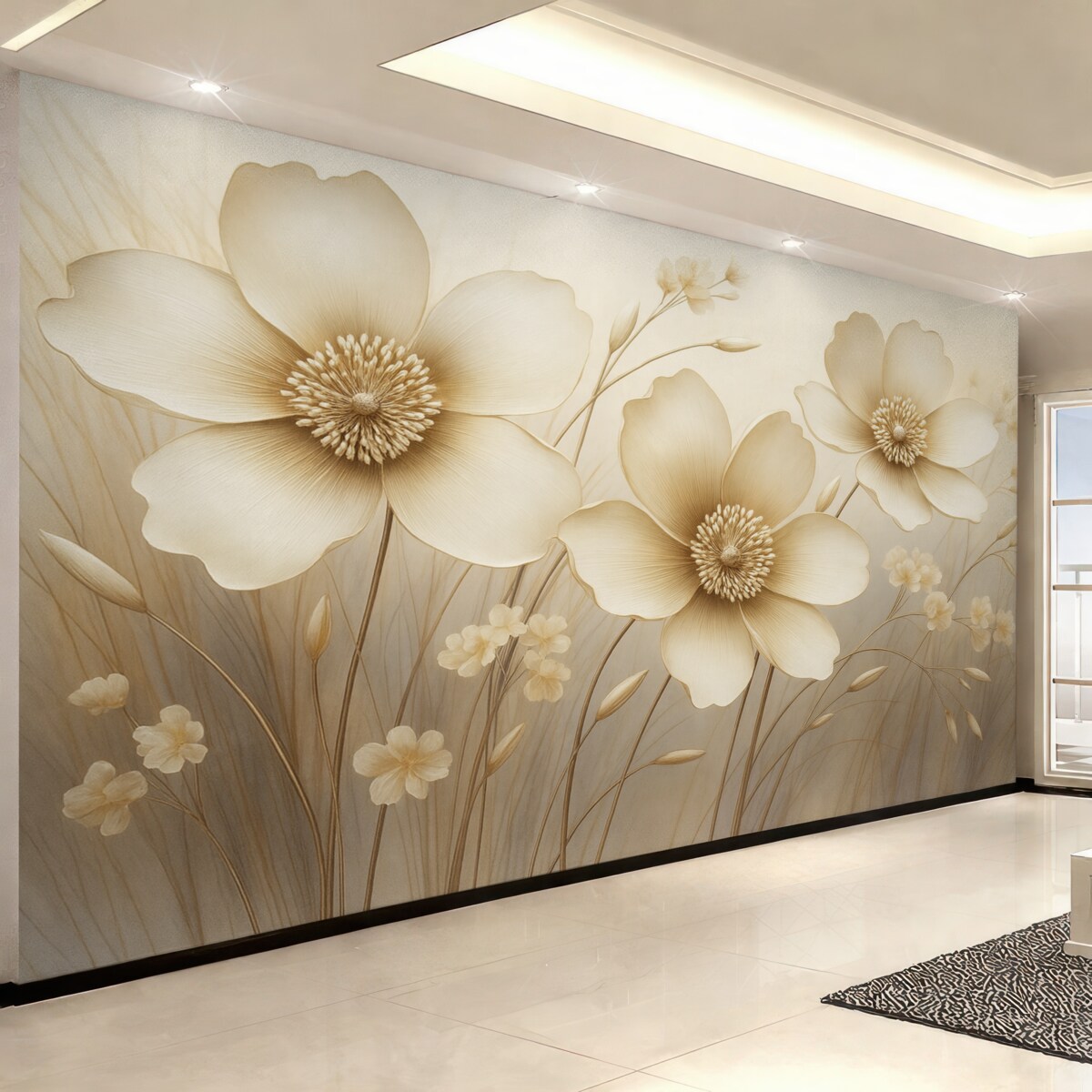 Fototapeta Kwiatowa sztuka w tonacjach beżowych.