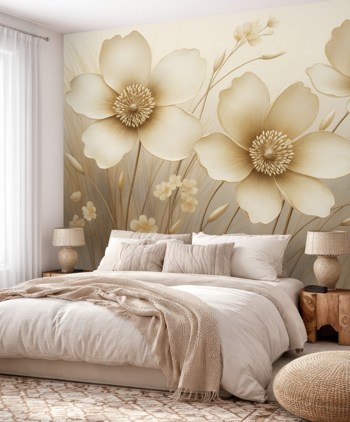 Fototapeta Kwiatowa sztuka w tonacjach beżowych.