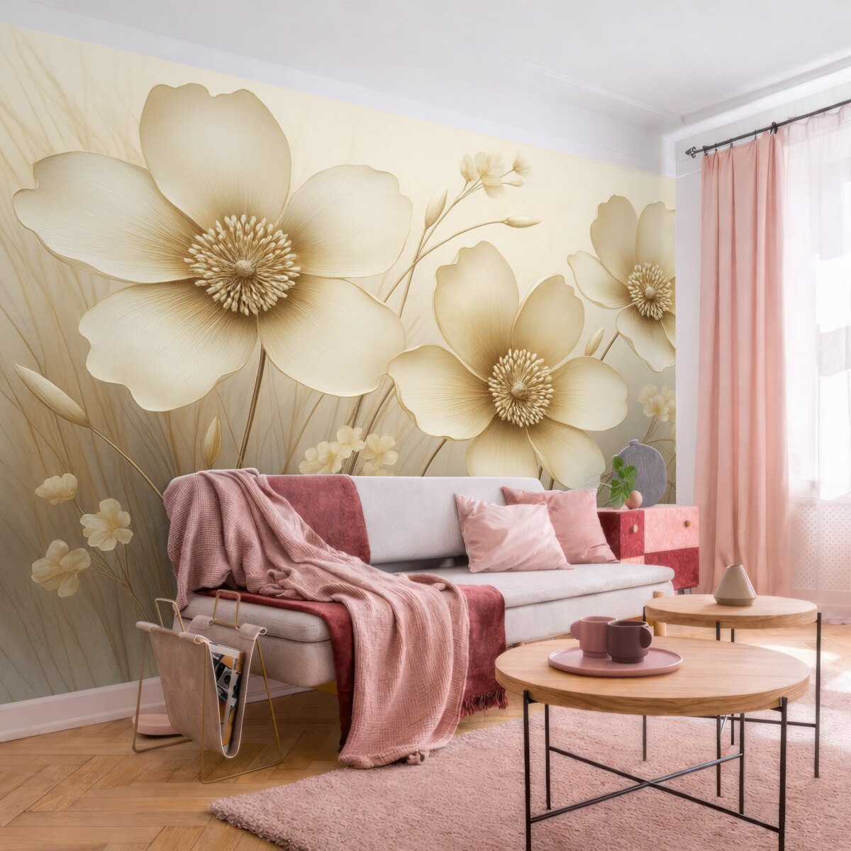 Fototapeta Kwiatowa sztuka w tonacjach beżowych.