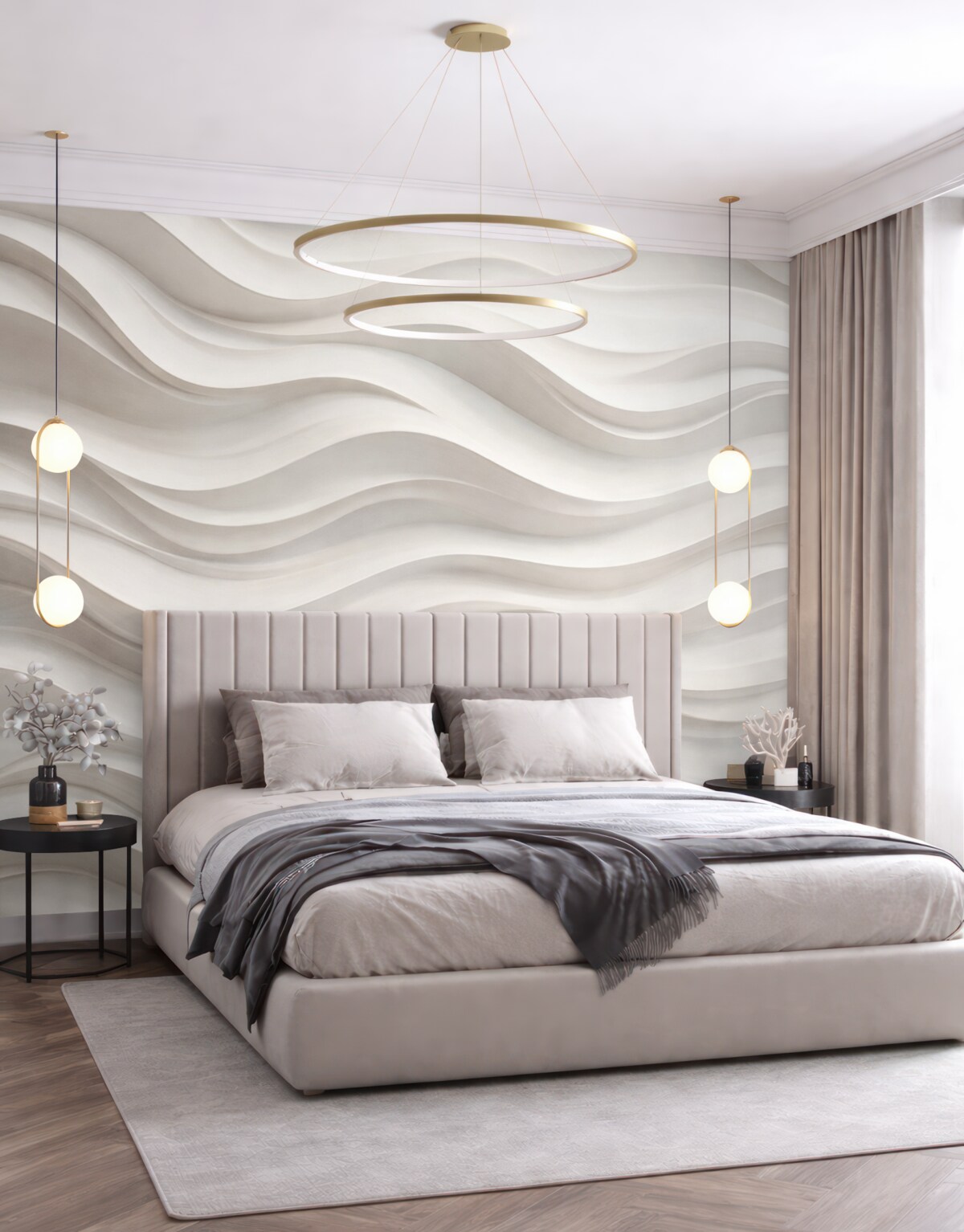 Fototapeta białe i szare fale trójwymiarowe