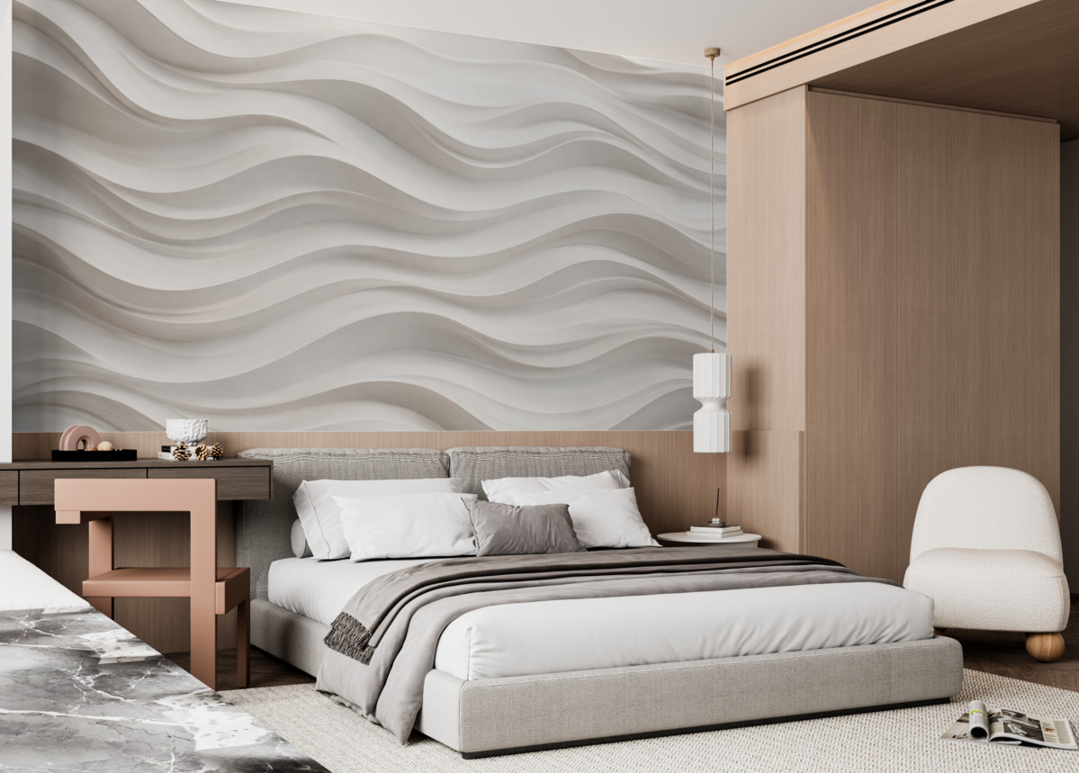 Fototapeta białe i szare fale trójwymiarowe