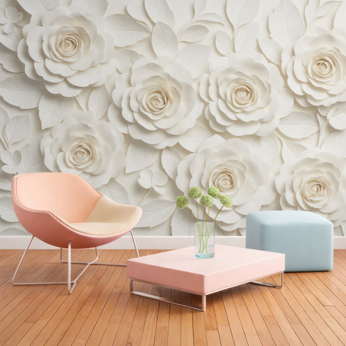 Fototapeta Białe róże o sporej objętości.