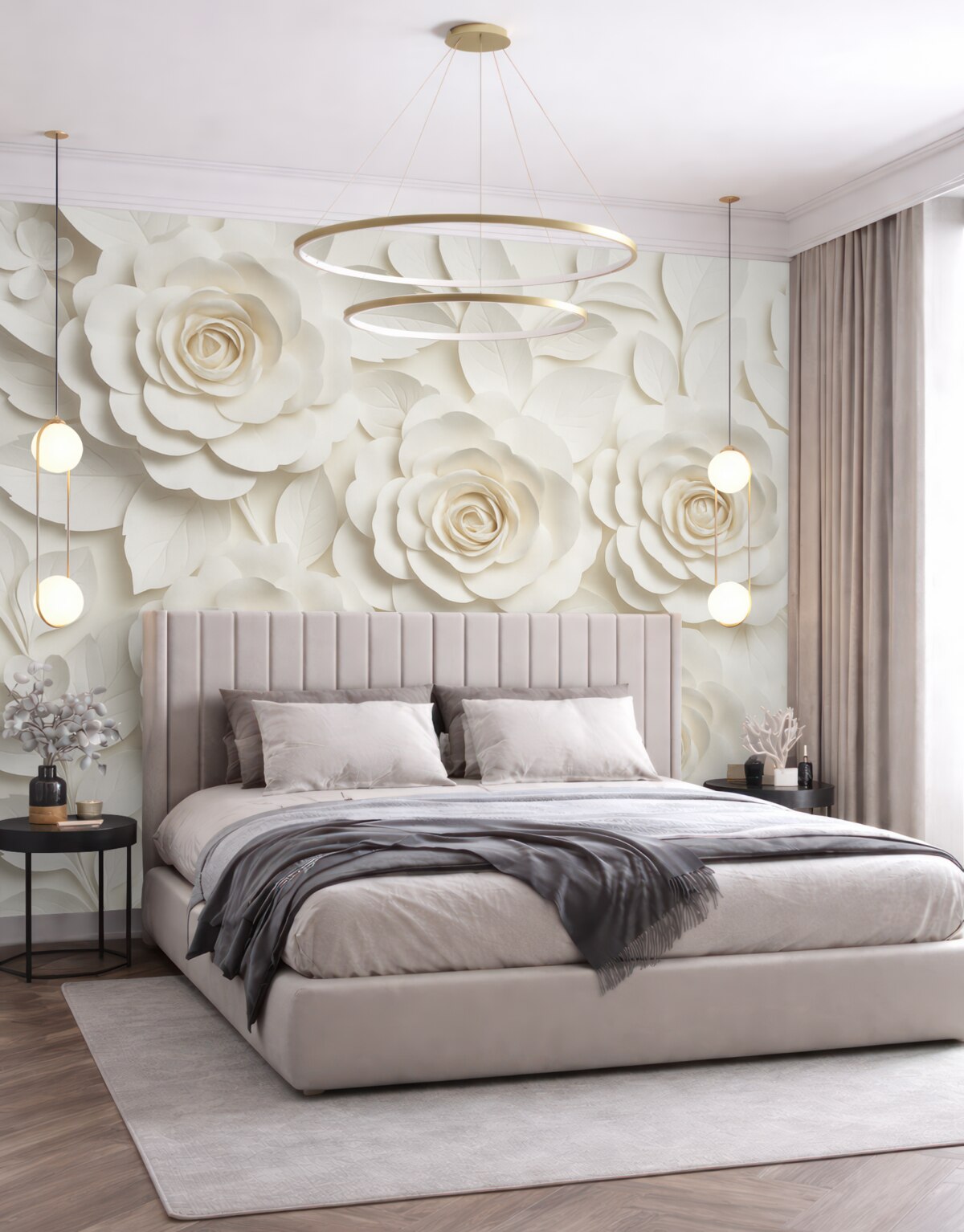 Fototapeta Białe róże o sporej objętości.