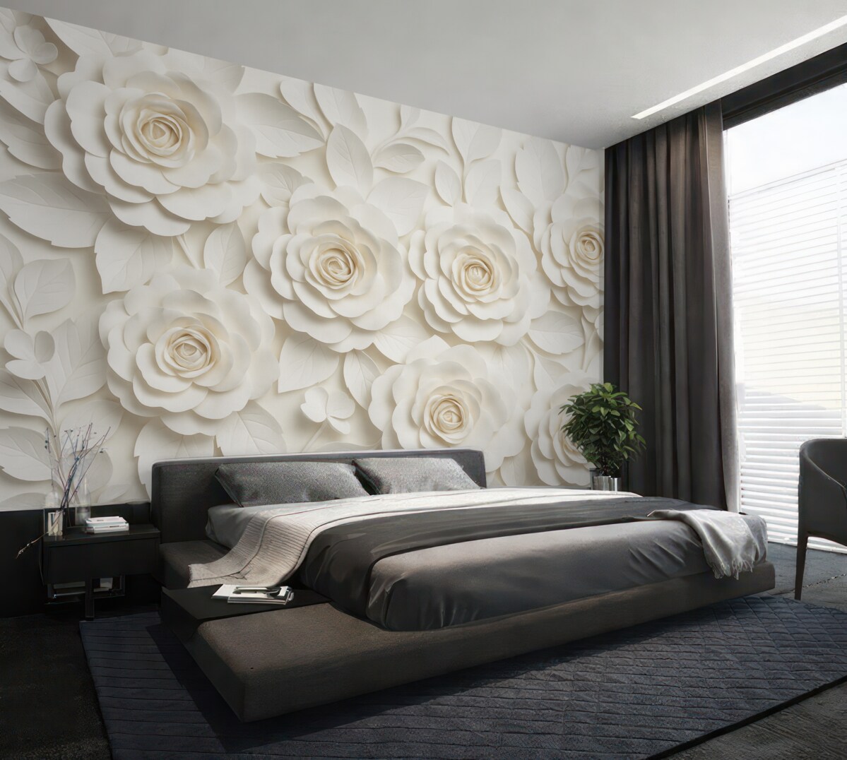 Fototapeta Białe róże o sporej objętości.