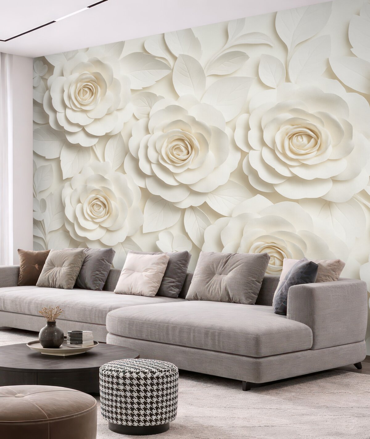 Fototapeta Białe róże o sporej objętości.