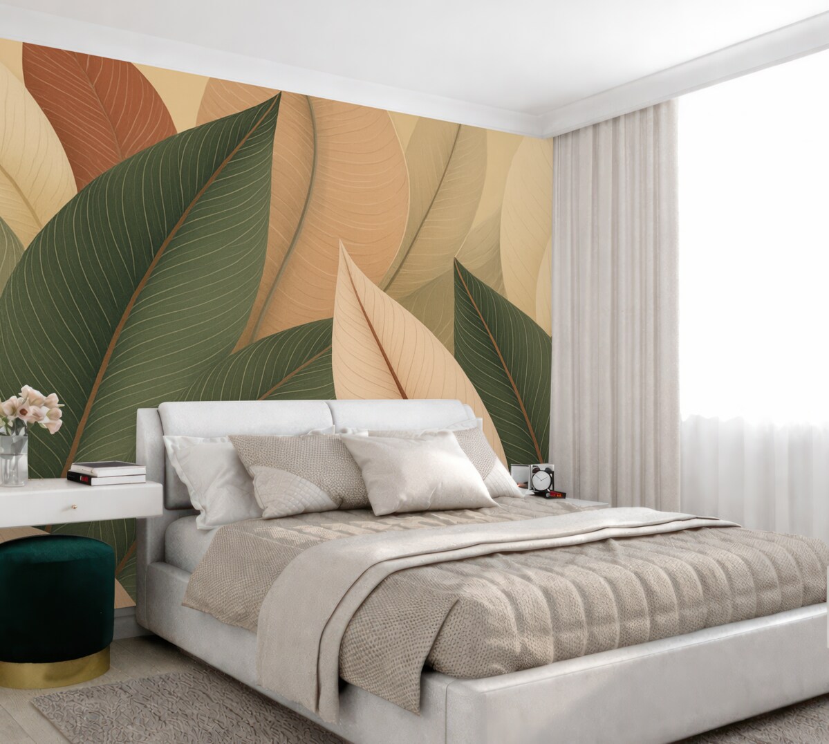 Fototapeta Zbliżenie liści w odcieniach oliwkowej zieleni oraz różowo-kremowym.