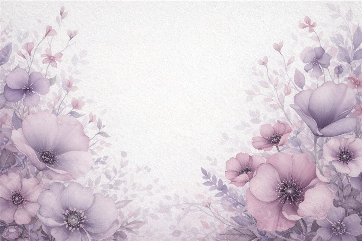 Fototapeta Wielkie kwiaty, naśladujące akwarelę na ścianie z jasnego cementu.