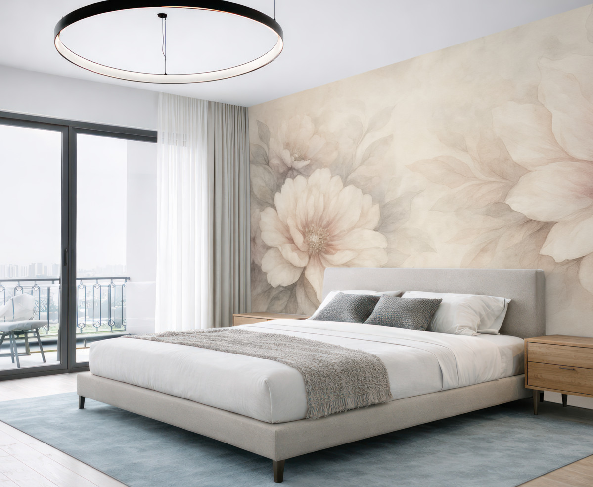 Fototapeta Subtelne, półprzezroczyste kwiaty na postarzałym tle.