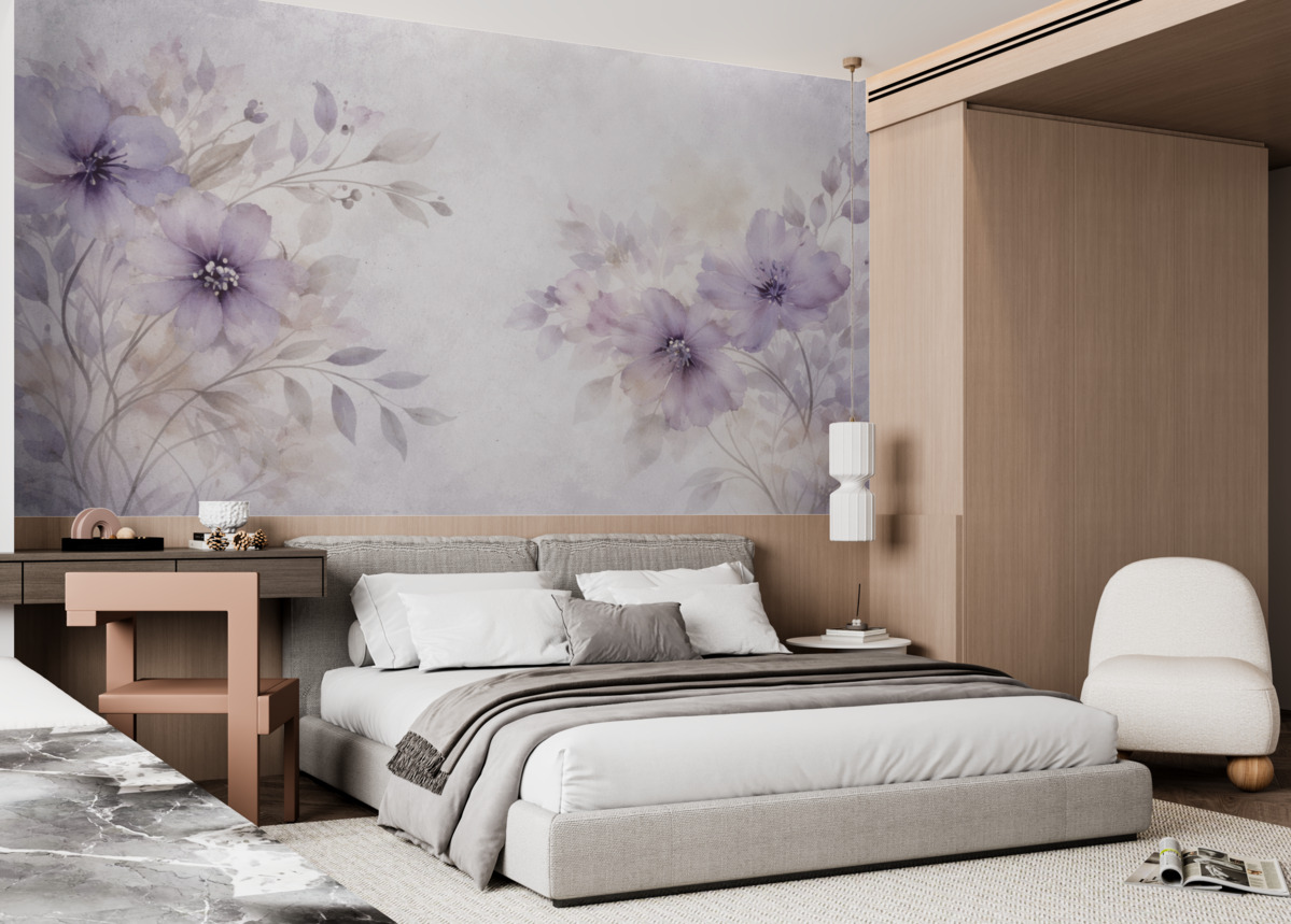 Fototapeta Subtelne, półprzezroczyste duże kwiaty na postarzałym tle.