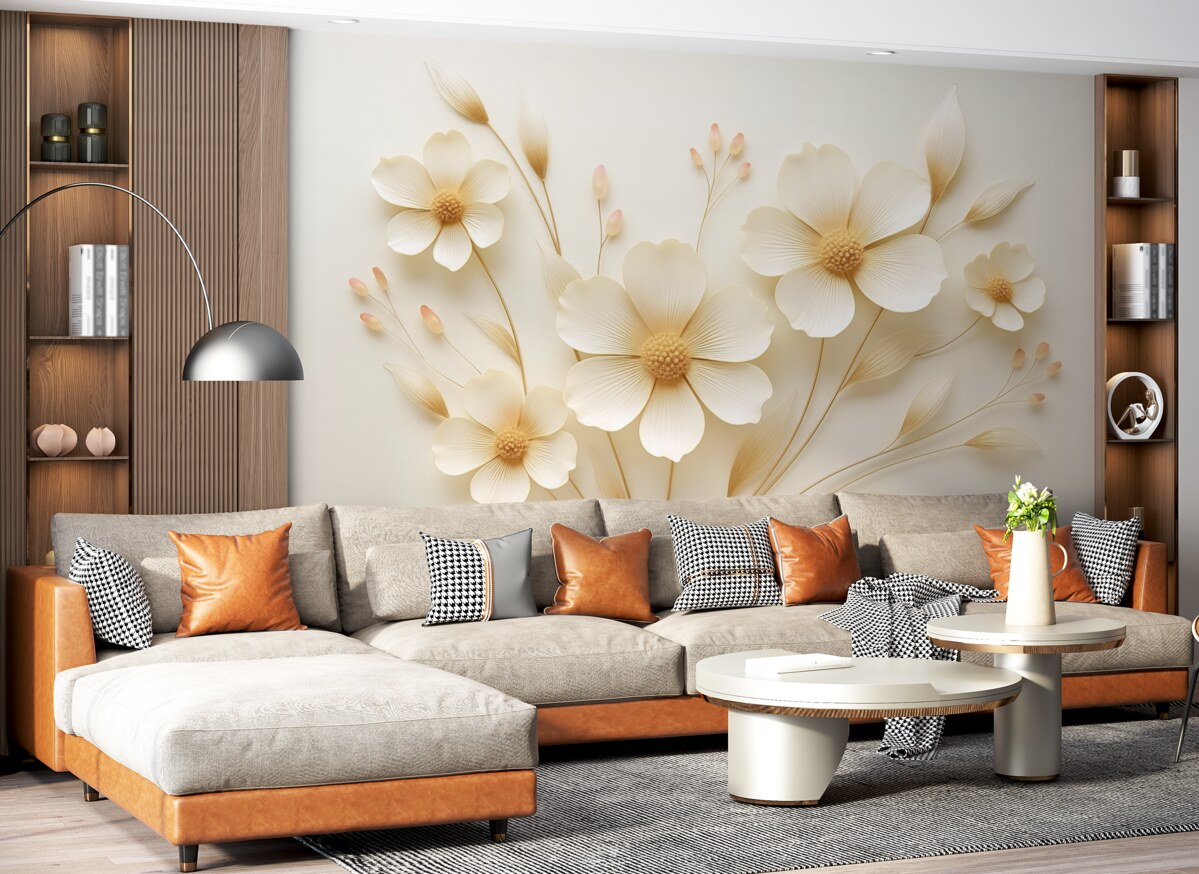 Fototapeta Jasnobeżowe subtelne dzikie kwiaty.