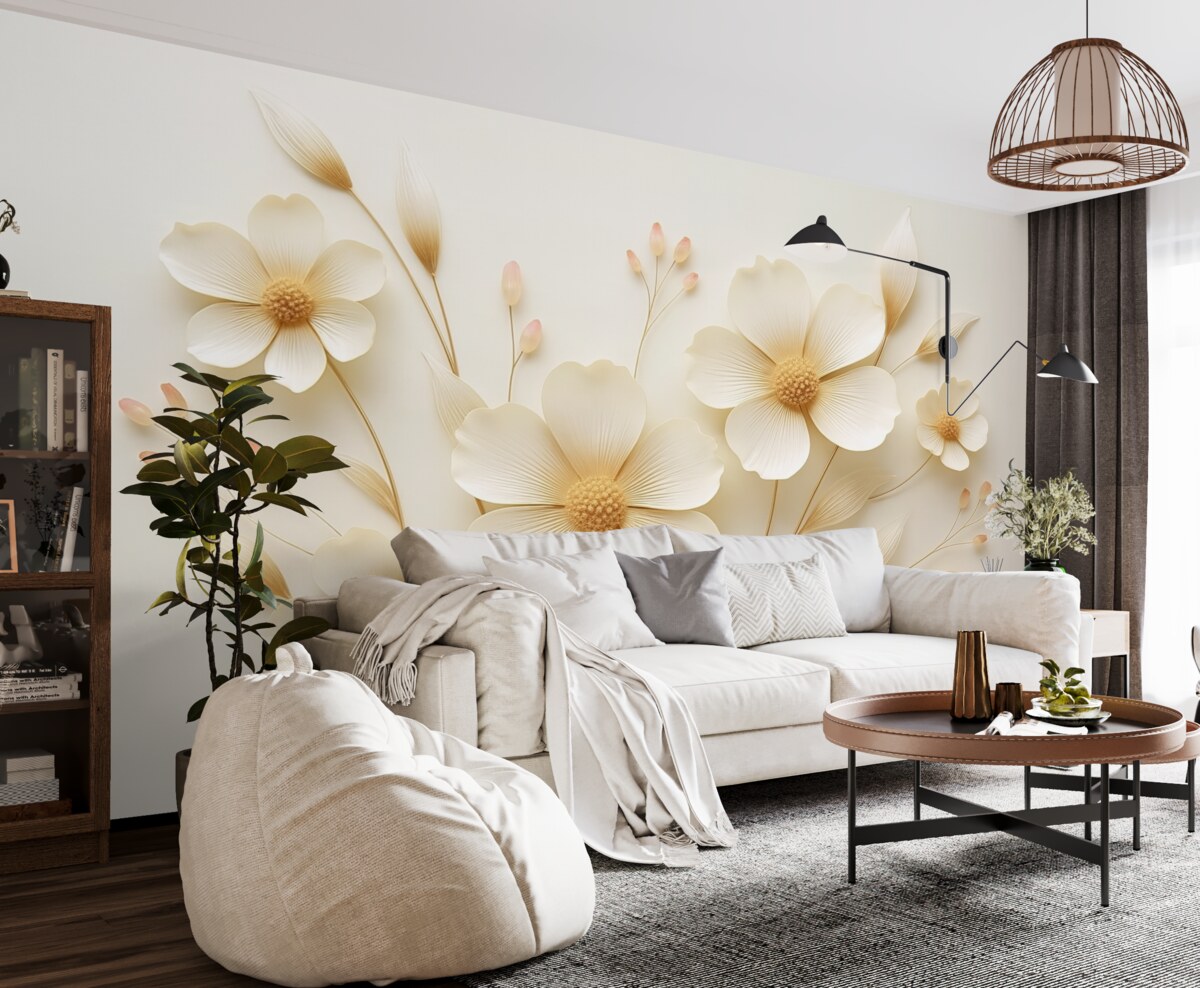 Fototapeta Jasnobeżowe subtelne dzikie kwiaty.