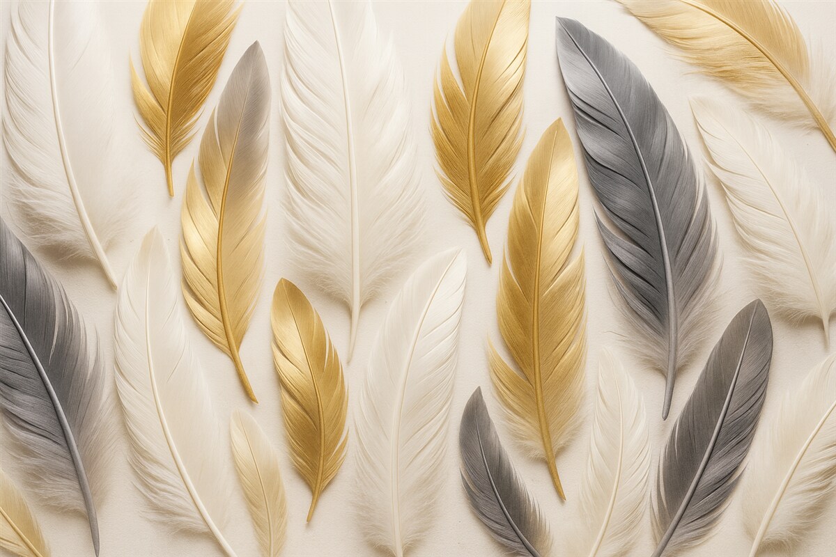 Fototapeta Beżowo-szare pióra w subtelnych, stonowanych tonach.